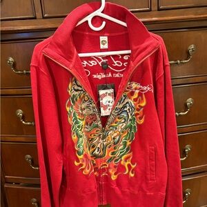 Ed Hardy by Christian Audigier Bold Red Graphic Jacket